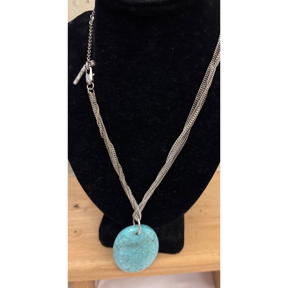 Kenneth Cole Silver-Tone Multi-Strand Chain Necklace With Turquoise Pendant - Picture 2 of 12